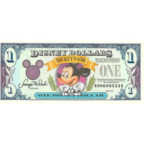 1993 - Disney United States 1 Dollar banknote 1993 - Disney United States 1 Dollar banknote