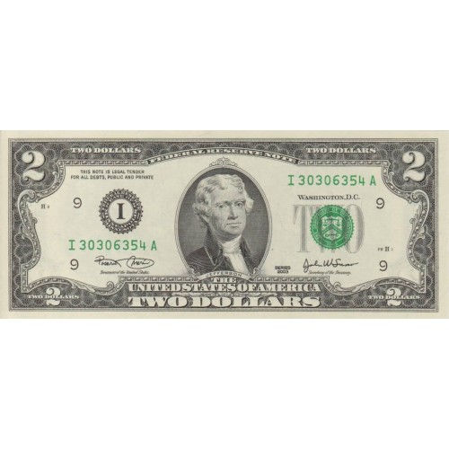 2003 - Estados Unidos P516a B  billete de 2 Dólares