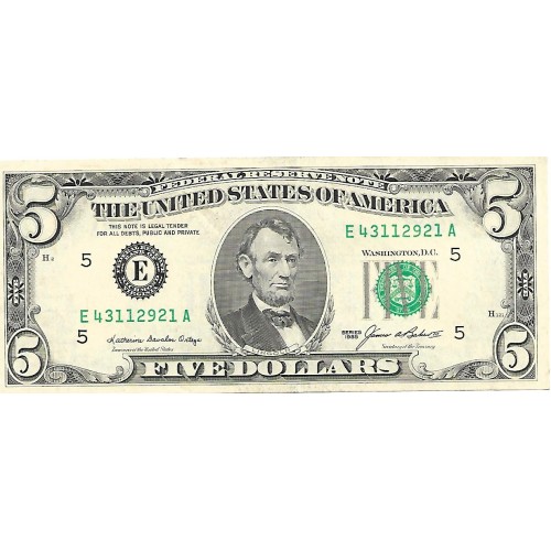 1985 - United States 5 Dollars banknote Letter E PIC 475 UNC