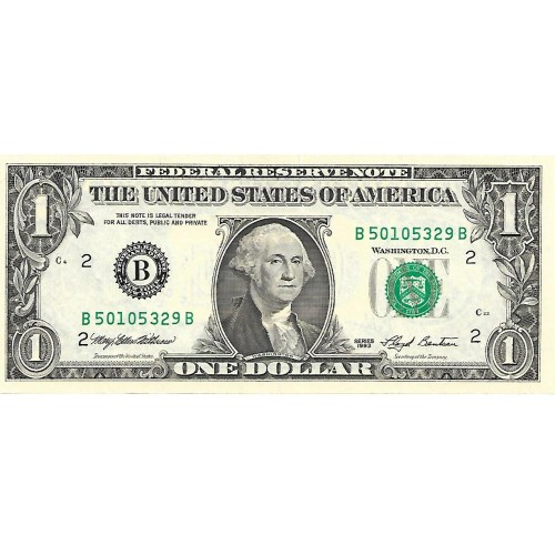 1993 - Estados Unidos PIC 490a billete de 1 Dolar Letra B S/C