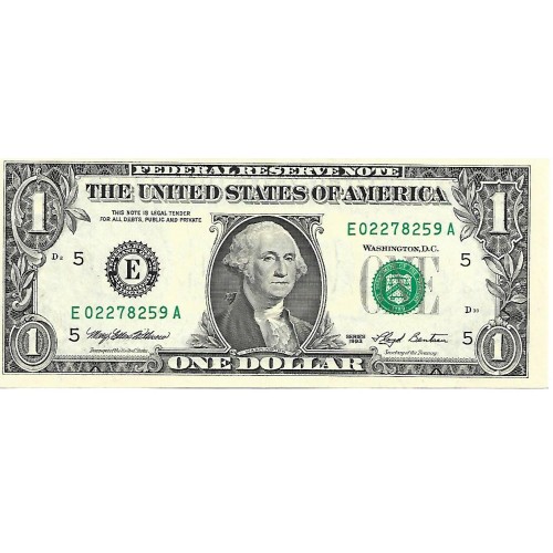 1993 - Estados Unidos PIC 490a billete de 1 Dolar Letra E S/C