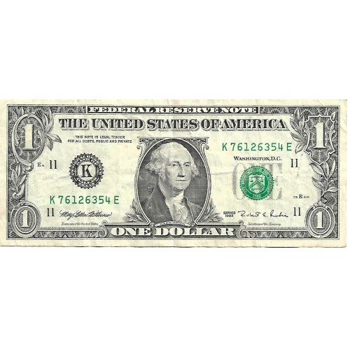 1995 - Estados Unidos PIC 496a billete de 1 Dolar Letra K MBC