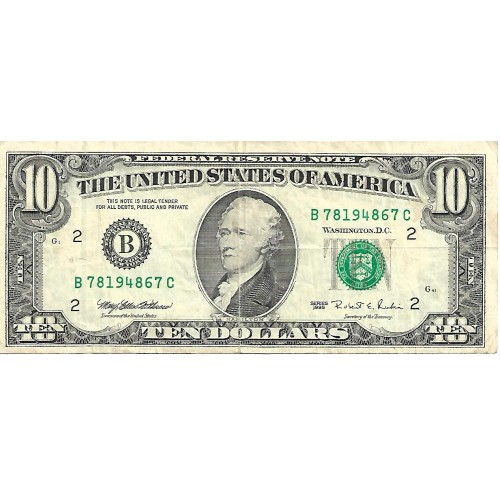 1995 - Estados Unidos PIC 499 billete de 10 Dolares Letra B BC