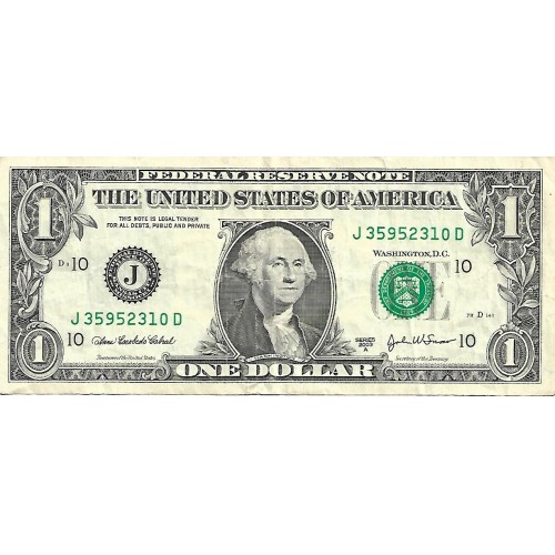 2003A - Estados Unidos PIC 515b billete de 1 Dolar Letra J MBC