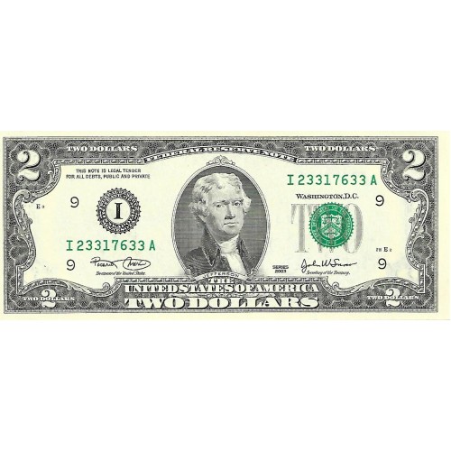 2003 - Estados Unidos PIC 516a billete de 2 Dolares Letra I S/C