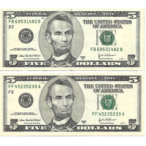 2003A - Estados Unidos PIC 517b billete de 5 Dolares EBC