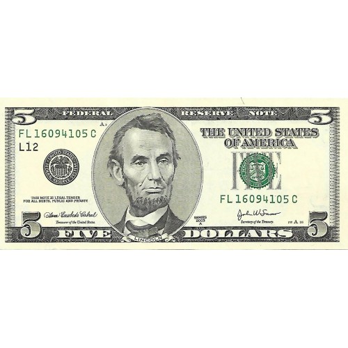 2003A - Estados Unidos PIC 517b billete de 5 Dolares S/C