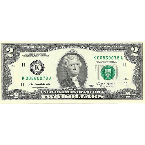 2009 - Estados Unidos PIC 530Aa billete de 2 Dolares Letra K S/C