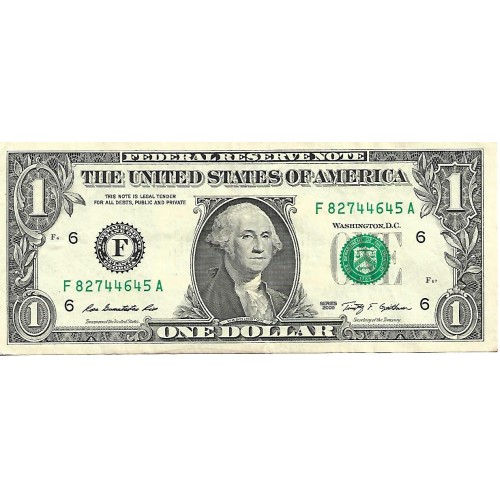 2009 - Estados Unidos PIC 530a billete de 1 Dolar Letra F EBC