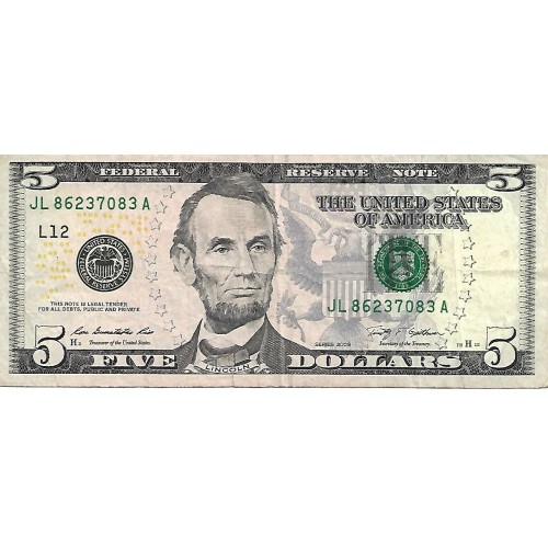 2009 - Estados Unidos PIC 531 billete de 5 Dolares MBC