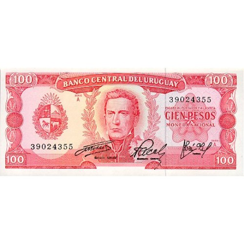1967 - Uruguay P47 billete de 100 Pesos