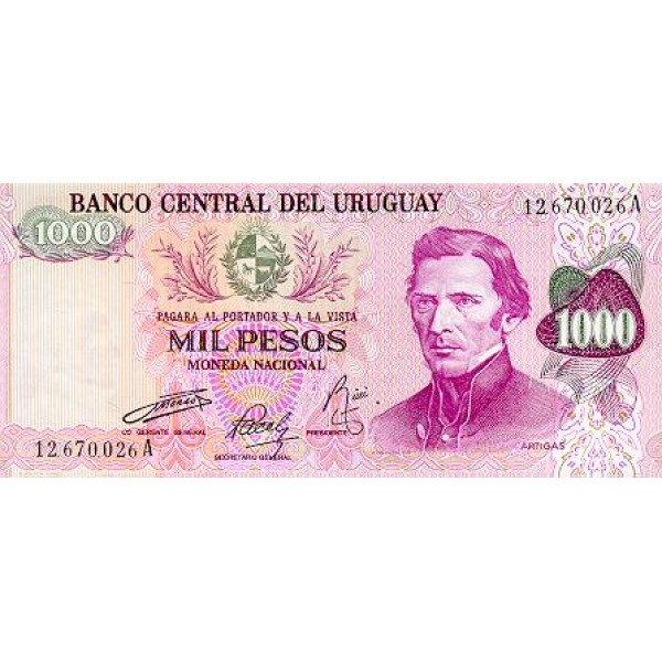 1974 - Uruguay P52a 1,000 Pesos banknote