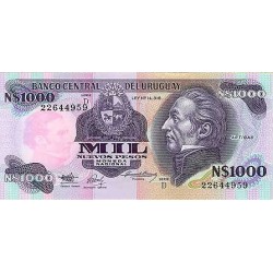 1992 - Uruguay P64Aa billete de 1.000 Nuevos Pesos