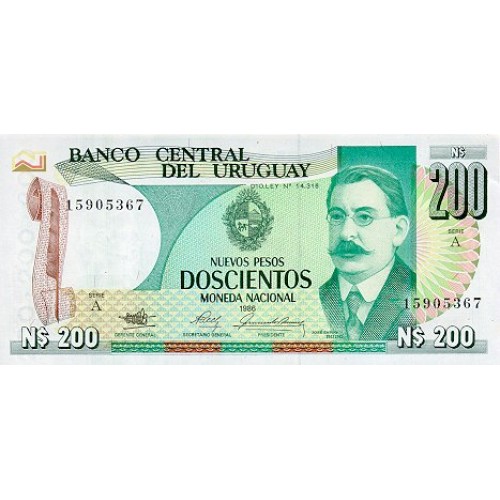 1986 - Uruguay P66 200 Nuevos Pesos  banknote