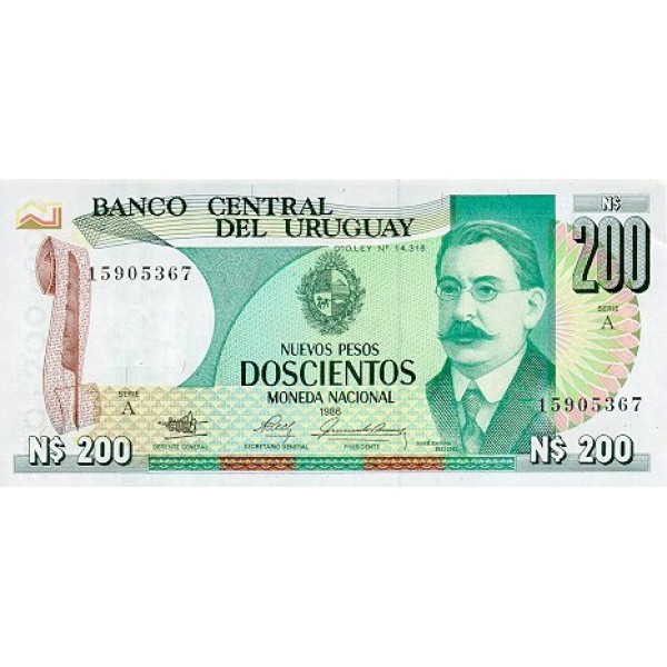 1986 - Uruguay P66 200 Nuevos Pesos  banknote