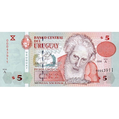 1998 - Uruguay P80a billete de 5 Pesos Uruguayos