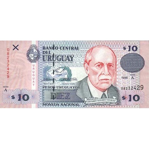 1998 - Uruguay 10 Pesos Uruguayos banknote PIC 81 UNC