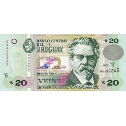 2000 - Uruguay 20 Pesos Uruguayos banknote PIC 83 UNC 2000 - Uruguay 20 Pesos Uruguayos banknote PIC 83 UNC