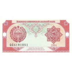 1994 - Uzbekistan PIC 74     3 Sum  banknote