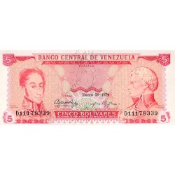 1974 - Venezuela PIC 50h billete de 5 Bolívares