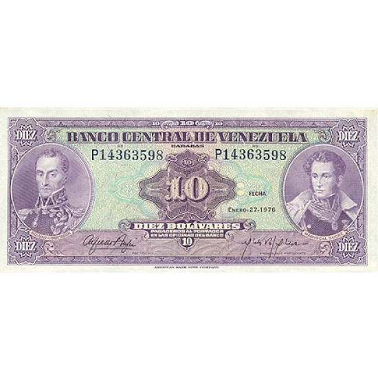 1979 - Venezuela P51g 10 Bolivares Banknote 1979 - Venezuela P51g 10 Bolivares Banknote
