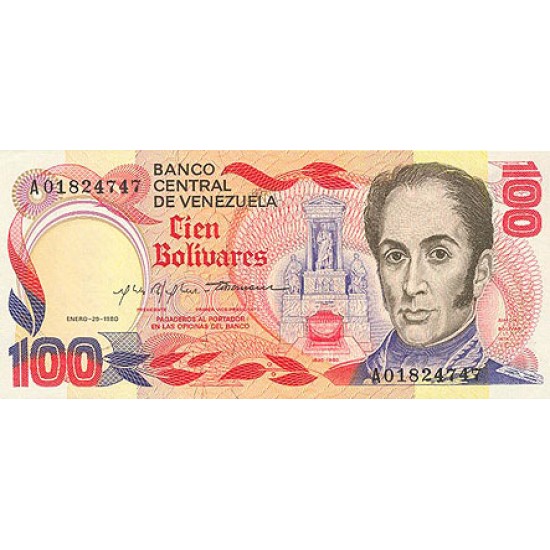 1980 - Venezuela P59a 100 Boivares banknote 1980 - Venezuela P59a 100 Boivares banknote