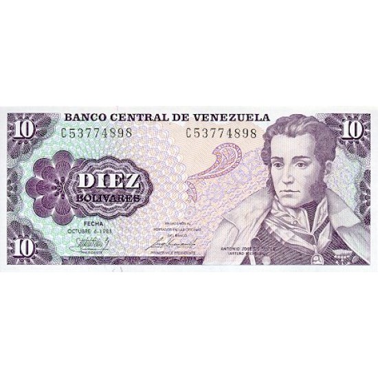 1981 - Venezuela P60a 10 Bolivares banknote 1981 - Venezuela P60a 10 Bolivares banknote