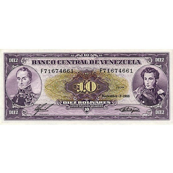 1988 - Venezuela P62 10 Bolivares banknote 1988 - Venezuela P62 10 Bolivares banknote