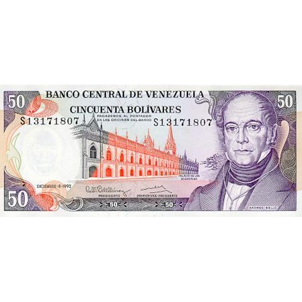 1990 - Venezuela P65c 50 Bolivares banknote