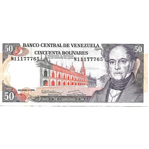 1992 - Venezuela P65d billete de 50 Bolívares MBC