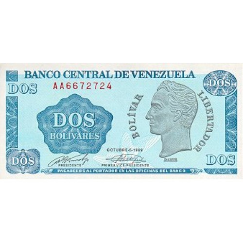 1989 - Venezuela P69 billete de 2 Bolívares S/C