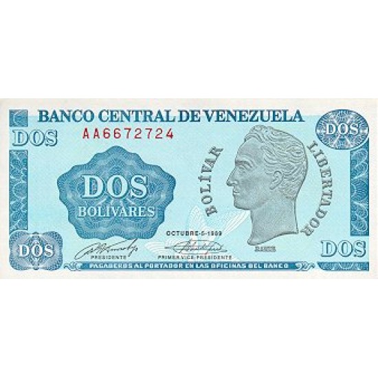 1989 - Venezuela P69 2 Bolivares banknote 1989 - Venezuela P69 2 Bolivares banknote
