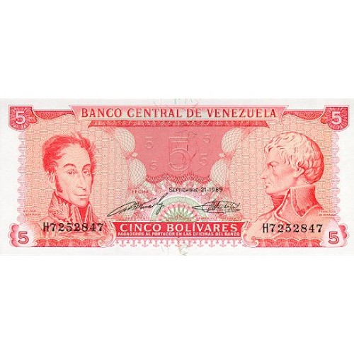 1989 - Venezuela P70b billete de 5 Bolívares