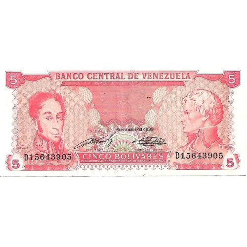 1989 - Venezuela P70b billete de 5 Bolívares MBC