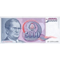 1985 - Yugoslavia PIC 93a billete de 5.000 Dinara S/C