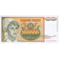1993 - Yugoslavia 100.000 Dinara banknote PIC 118 UNC 1993 - Yugoslavia 100.000 Dinara banknote PIC 118 UNC
