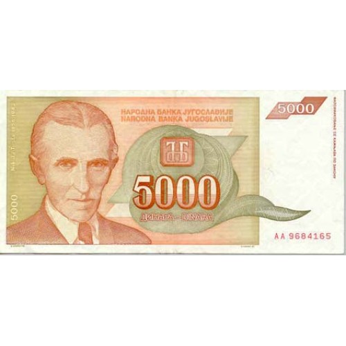 1993 - Yugoslavia PIC 128 billete de 5.000 Dinara S/C