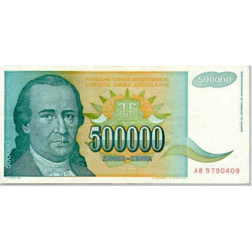 1993 - Yugoslavia PIC 131 billete de 500.000 Dinara S/C