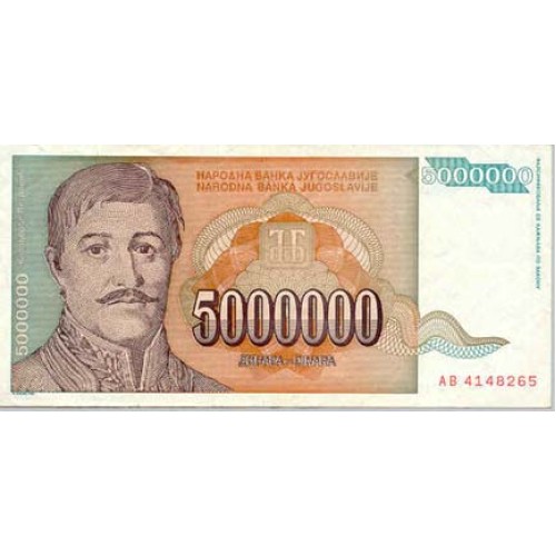 1993 - Yugoslavia PIC 132 billete de 5.000.000 Dinara S/C