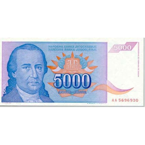 1994 - Yugoslavia PIC 141 billete de 5.000 Dinara S/C