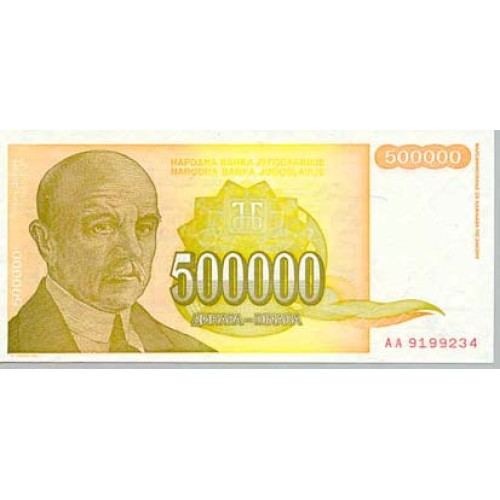 1994 - Yugoslavia PIC 143 billete de 500.000 Dinara S/C