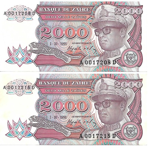 1991 - Zaire PIC 36a billete de 2000 Zaires S/C-