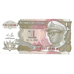 1993 - Zaire 1 Nouveaux Likuta banknote PIC 47 UNC 1993 - Zaire 1 Nouveaux Likuta banknote PIC 47 UNC