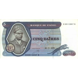 1979-Zaire pic 22a billete de 5-Zaires