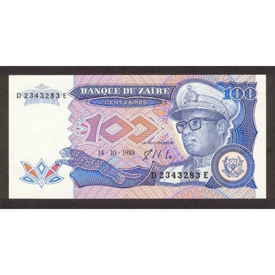 1988 - Zaire Pic 33 100 Zaires banknote 1988 - Zaire Pic 33 100 Zaires banknote