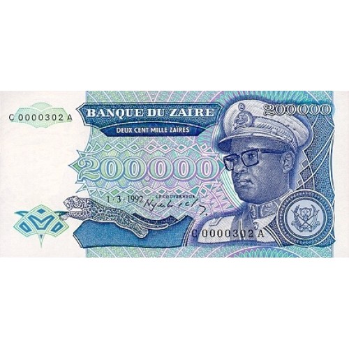 1992 Zaire  billete de 200000 Zires  pic 42