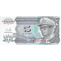 1993 - Zaire  Pic  48   5 nuevo likuta  banknote