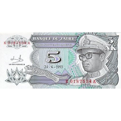 1993 Zaire  billete de 5 Nuevo Likuta  pic 48