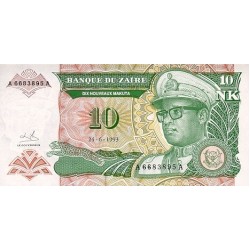 1993 - Zaire 10 Nouveaux Makuta banknote PIC 49 UNC 1993 - Zaire 10 Nouveaux Makuta banknote PIC 49 UNC