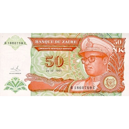 1993 - Zaire 50 Nouveaux Makuta banknote PIC 51 UNC